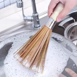 Lange handgreep bamboe reinigingsbezem - Wok borstel voor gietijzeren pannen en gootsteenreiniging — thumbnail 3