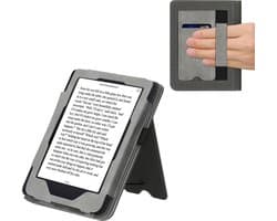 kwmobile e-reader hoesje geschikt voor Tolino Shine 3 hoes - E reader flip case van kunstleer - Ereader cover met stand - Brushed Hart design in grijs