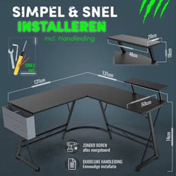For The Win Hoekbureau - L-Vormig Game Bureau - 131x131x74 cm - Gaming Bureau - Monitor Standaard - Gaming Desk - Computer Tafel - Gaming Tafel — thumbnail 2