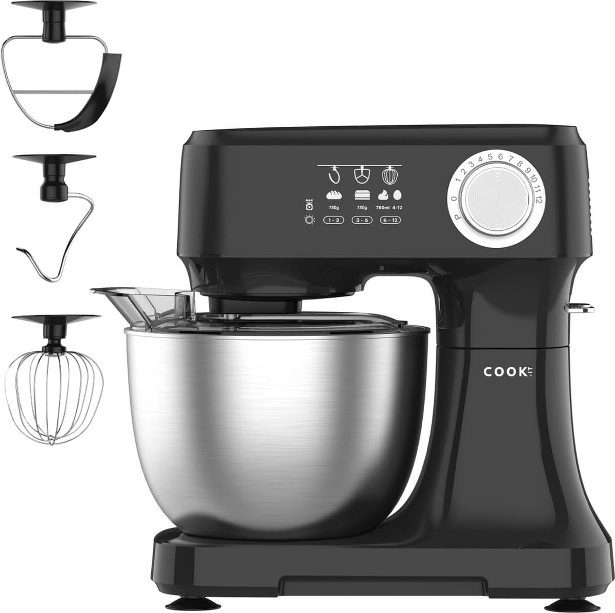 Keukenmachine - Keukenrobot - Foodprocessor met 12 Standen - Keukenmixer met RVS kom - Drie Opzetstukken - 3.5L - COOK-IT — afbeelding 1