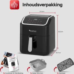 Turbotronic Airfryer XL AirChef - 5L - 1600W - Heteluchtfriteuse - Dual Heating - 50ºC tot 200ºC - 10 Kookprogramma's - Zwart — thumbnail 9
