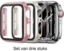 Stravo Set van 3 Full Cover/Hoesje - Screen Protector - Geschikt voor Apple Watch Series 10 & Series 11 - 42mm - Transparant / Starlight / Rose Gold - Bescherm Hoesje voor Apple Watch series 10 / X - maat 42mm - Hardcase - Protection
