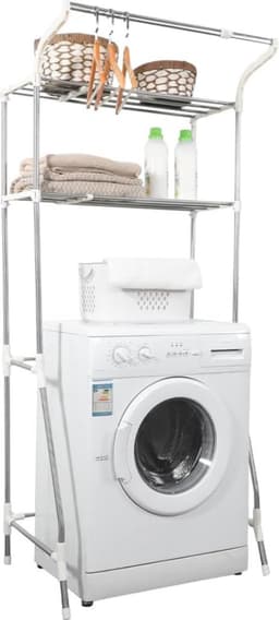 Telescopisch Wasmachine Rek met 2 Niveaus - Verstelbare Breedte - Ruimtebesparend Opbergrek voor Badkamer - Multifunctioneel Opslagmeubel - Eenvoudige Montage - Stijlvol en Praktisch -Maatnaam: Lengte: 62-101 cm/24,4''-39,76'', versterkte voeten — thumbnail 1