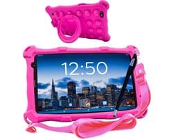 AngelTech Kindertablet PRO MAX - Android 15 - 4+3GB RAM - 64+64 GB - Snelle 8 Inch Kindertablet - Vanaf 3 Jaar - Perfect Voor School - Ouderlijk Toezicht - Ook Voor Volwassenen - 360° Fidgy Beschermhoes - Roze