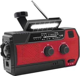 Yarvu ® Noodradio Solar Opwindbaar INCLUSIEF 32 Pack AAA batterijen - Penlite - 6 IN 1 SOS + Zonneenergie - Bouwradio - USB C + Nood Radio - Noodpakket Oplaadbaar ( Accu ) - 4000 MAH - Voor Noodrantsoen - Rampen - Draagbare - FM AM - Rood — thumbnail 3