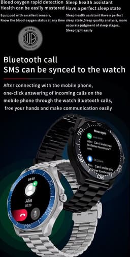 WizBay Premium Select® 1.53 inch HD TFT - Bluetooth Bellen - Message - Dynamic Hartslag & Slaap Monitor - Bloeddruk & Bloedzuurstofmeting - 100+ Sport Modi - 400mAh - Wireless Laden - Zilveren Case - RVS Zilver Band met Extra Blauwe TPU Band — thumbnail 4