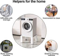 Wasmachine Verhoger - Dubbel- Wasmachine opbouwmeubel - Tot 100kg - Wasmachine Kast - Wasmachine Sokkel Universeel Wit — thumbnail 2