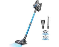 Yisora - Draadloze Steelstofzuiger - 6 in 1 Stofzuiger zonder zak - Handstofzuiger met steel - Draadloos - 3 verschillende opzetstukken - 175W - Blauw - 20Kpa - Ultra licht