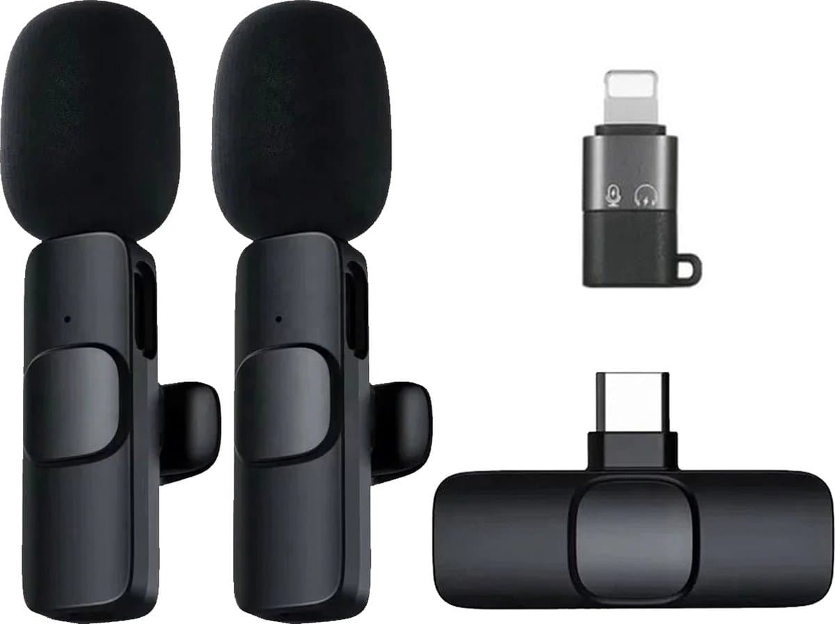 ThunderGold Draadloze Microfoon - 2 stuks - Microfoon Draadloos - Dasspeld Microfoon Draadloos - Microfoon Bluetooth - Lavalier Microfoon - USB-C & 8-pins ontvanger - Geschikt Voor Alle Telefoons — afbeelding 1