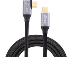 USB-C Male naar USB-C Male - Oplader en data kabel - 100W 10Gbps - 2 Meter - Haakse hoek - geschikt voor o.a. Laptop en Macbook - zwart