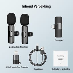 ThunderGold Draadloze Microfoon - 2 stuks - Microfoon Draadloos - Dasspeld Microfoon Draadloos - Microfoon Bluetooth - Lavalier Microfoon - USB-C & 8-pins ontvanger - Geschikt Voor Alle Telefoons — thumbnail 7
