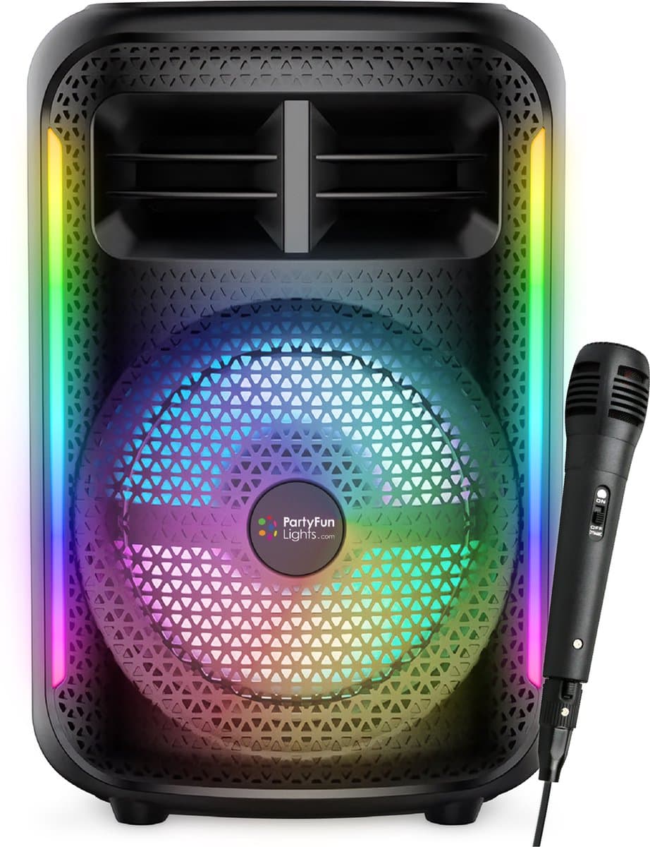 PartyFunLights draadloze karaoke set party speaker met microfoon zwart - Discoverlichting - Oplaadbaar — afbeelding 1