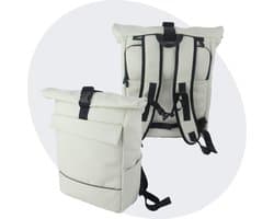 Voltano Luxe E-bike Rolltop Fietstas / Rugtas 28L - Crème - Enkele Pakaftas - 100% Waterdicht - Groot Laptop Vak