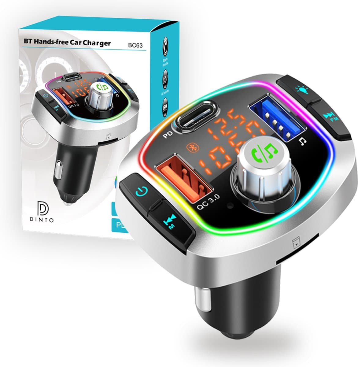 DINTO® Bluetooth FM transmitter BC63 - Auto Lader - Bluetooth Receiver — afbeelding 1