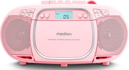 MEDION E66476 Stereo Geluidssysteem (boombox, CD-speler, MP3, cassette, draagbare cassettespeler voor kinderen, FM-radio, AUX, hoofdtelefoon, netvoeding & batterij) Roze — thumbnail 1