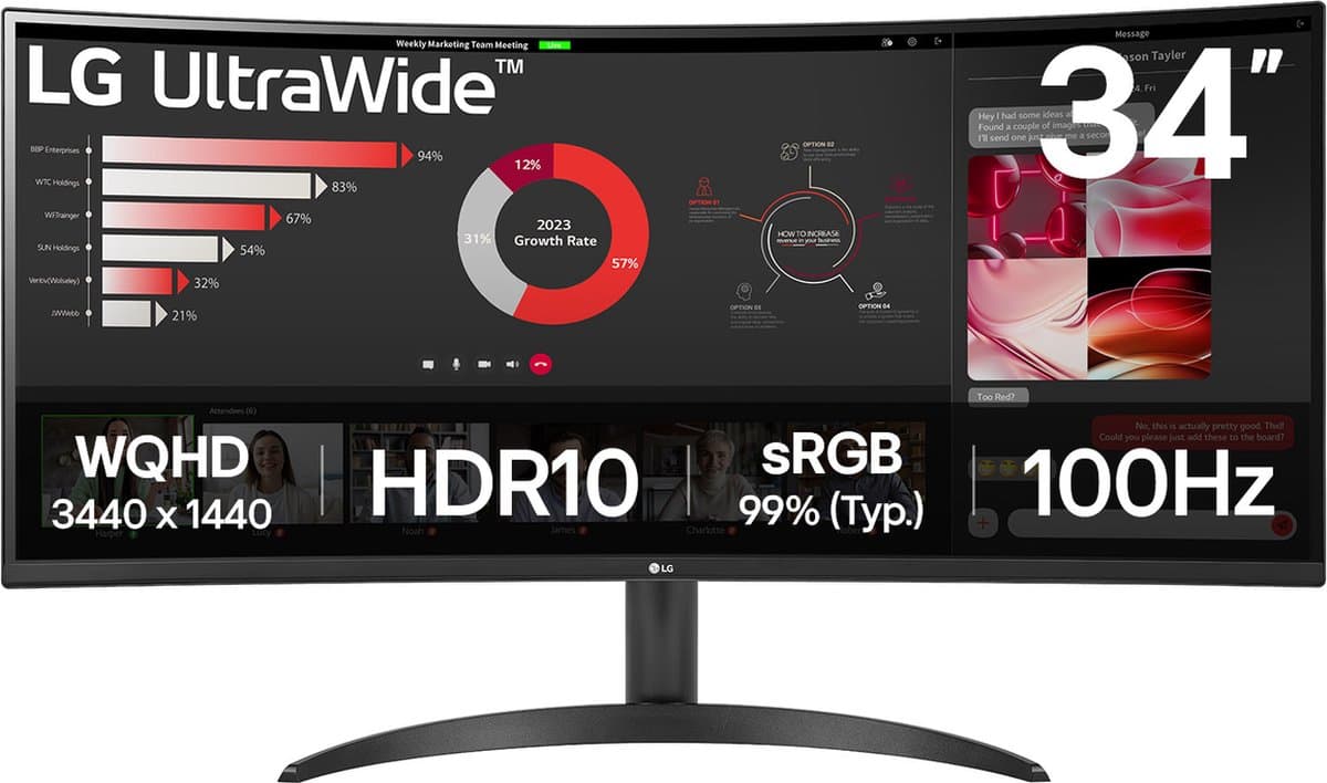 LG 34WR50QK-B - QHD Curved Ultrawide Monitor - 100hz - 34 inch — afbeelding 1