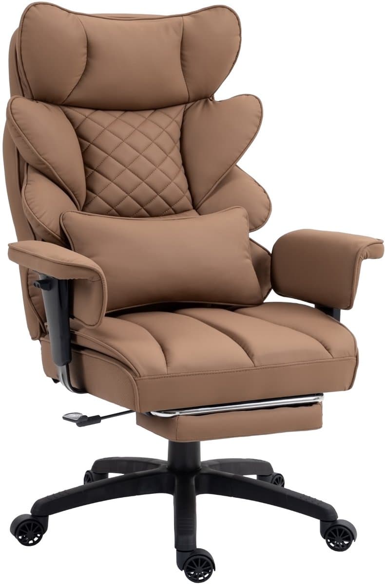 Dowinx Gamingstoel - ergonomische bureaustoel - pocketvering zitting - dubbele zachte rugleuning - verstelbaar lendenkussen - armleuningen - uitschuifbare voetsteun - PU leer - bruin — afbeelding 1