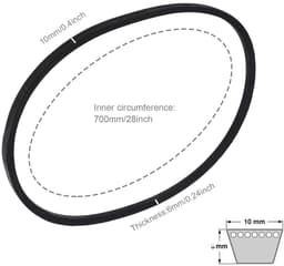 Grasmaaier aandrijfriem - V-snaar riem - Gazononderhoud - Dubbele versterking - 700mm binnenomtrek - Zwart — thumbnail 4