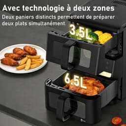 Airfryer met 2 Vaks - Olievrije Frituurpan - Gezond Koken - Verticale Dubbele Lade - 10 Liter Capaciteit - Zwart — thumbnail 3