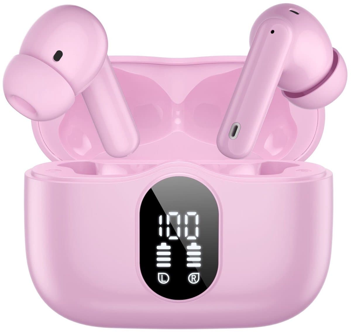 SBG Draadloze Oordopjes - Noise Cancelling - Headset - Bluetooth 5.4 - Earbuds oplaadcase - LED Display - Met Microfoon - Extra dopjes - Roze — afbeelding 1