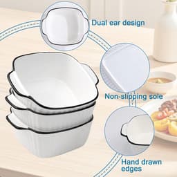 4 Stuks Witte Geribbelde Keramische Ovenschaal Met Oren - Geschikt voor Oven, Airfryer & Magnetron, Vierkante Bakvorm voor Lasagne & Ovengerechten — thumbnail 6