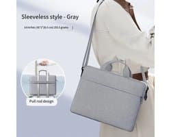 Deze schokbestendige laptoptas heeft drie compartimenten, een uitschuifbaar handvat en is ontworpen voor ultradunne laptops van 14 inch. Hij kan als schoudertas of aktetas worden gebruikt.