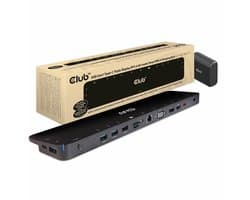 Club 3D USB Gen 1 Type-C-dock met ondersteuning voor drie beeldschermen, DP 1.4 Alt-modus en Smart PD 3.0-oplaadfunctie, inclusief 100 Watt-voeding