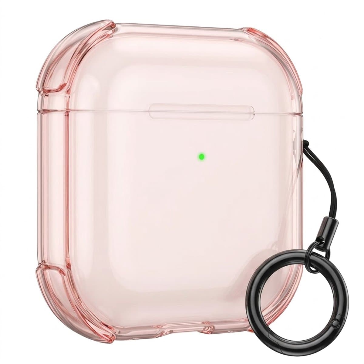 Roze transparant hoesje voor oordopjes met sleutelring – schokbestendige beschermhoes geschikt voor AirPods 4 — afbeelding 1