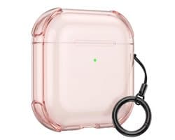 Roze transparant hoesje voor oordopjes met sleutelring – schokbestendige beschermhoes geschikt voor AirPods 4