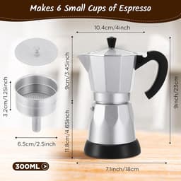 6-Kops Elektrische Italiaanse Moka-Machine 300ml - Draagbare Aluminium Espressomachine met Afneembaar Onderstel - Aluminiumkleur — thumbnail 2