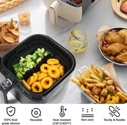 Luchtfriteuse Liner Siliconen met Verdeler, Vierkante Siliconen Luchtfriteuse Accessoires voor Ninja Speedi 5,7L / Cosori 5,5L/ Tefal/ Instant Vortex/ Philips Luchtfriteuse, 20,3 cm — thumbnail 6