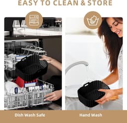 2 Stuks Rechthoekige Air Fryer Liners Geschikt voor Ninja Double Stack XL SL401 SL400 AF300 - Herbruikbaar Met Gaten - Set van 2 vierkante siliconen bakplaten - zwart — thumbnail 2