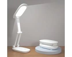 LED Bureau Lamp voor Kantoor en Thuis - Oplaadbare en Opvouwbare Draagbare Lamp met 2-Voudige Bevestiging - 3 Helderheidsniveaus Instelbare Draadloze Leeslamp (Wit)