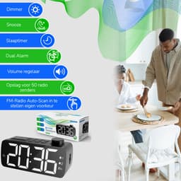 YUCONN Wekkerradio - Wekker Kinderen - Kinderwekker - Grote LED Cijfers - Wekkers Digitaal - Dimbaar Display - Sleeptimer - Wit — thumbnail 4