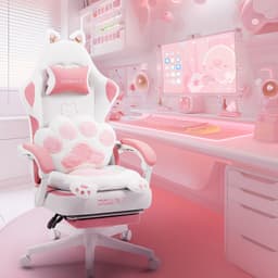 Dowinx Gamingstoel – Ergonomisch – Stoff – Roze – Kattenpoot-design – Met voetsteun – Verstelbaar – PC/Gamer stoel voor volwassenen — thumbnail 2