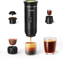 Flavers ® | Draagbare Koffiemachine | 2026 model | Draagbare Elektrische Espressomachine | Zwart | Koffiezet apparaat voor Onderweg | Capsules & Gemalen Koffie | Portable Espresso Machine | Cadeauset | koffiemaatje | Reis & Camping Koffiezetapparaat — thumbnail 3