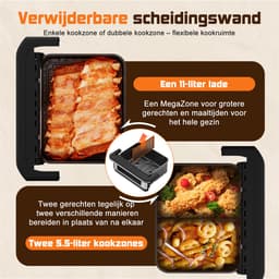 Fukstern Dubbele Airfryer XXL–11L 2500W–Tot 6 Personen-Dubbele Mand–30°C tot 200°C Instelbaar–8 Voorgeprogrammeerde Functies–Zilver — thumbnail 9