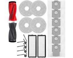 18 stuks Accessoires geschikt voor Roborock Qrevo Curv,Qrevo Curv S5X,Qrevo Edge,Qrevo Edge S5A,Qrevo S5V, P20 Pro stofzuiger - 2 hoofdborstels,2 HEPA-filters,6 stofzakken,4 reinigingsdoeken,4 zijborstels