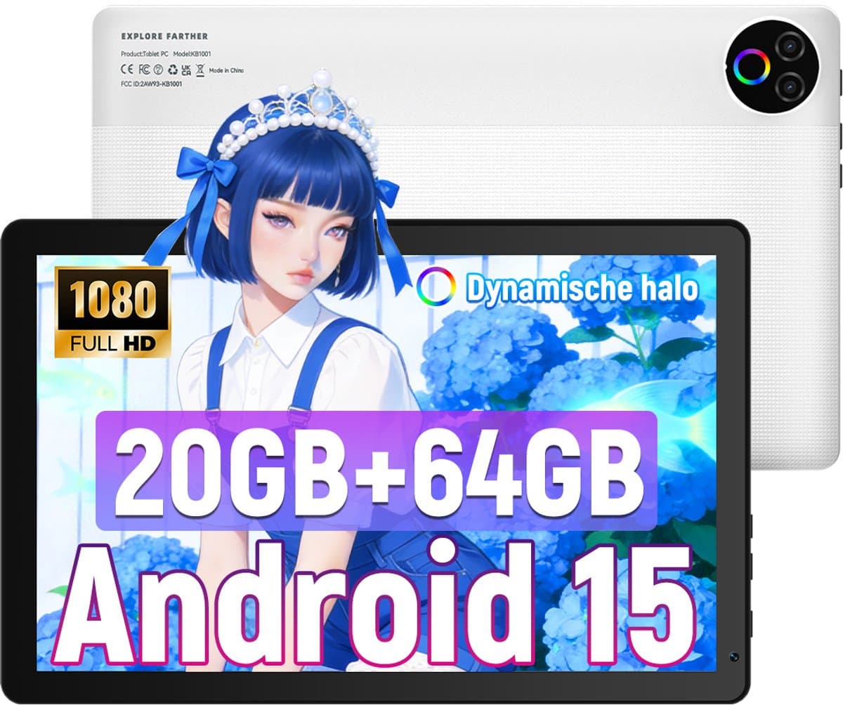 Hotlight A10 - Android 15 Tablet - 10.1 inch - 20(3+17)GB RAM/64GB ROM– 5000mAh - Wit — afbeelding 1