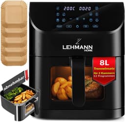 Grote Heteluchtfriteuse 8L met Kijkvenster, Inzetstuk voor 2 Compartimenten en 12 Programma's — thumbnail 1