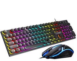 RGB Gaming Toetsenbord en Muis Set – Mechanische Feel – Retro Ronde Toetsen – LED Verlichting – 104 Toetsen – USB Bedraad – Voor PC en Laptop