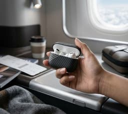 Diepgrijs carbon fiber hoesje voor oordopjes heren dames met streep patroon geschikt voor AirPods Pro 3 hardcase beschermhoes — thumbnail 2