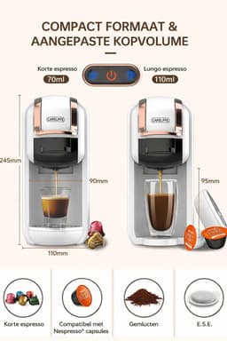 ShopWizz Koffiemachine - Koffiezetapparaten - 4-in-1 - Cups Apparaten - Gemalen Koffie - Koffiepads - Koffiezetapparaat - Wit / Rosegoud — thumbnail 3