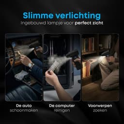 Goodly® pro 3-in-1 Auto Stofzuiger - Zuigen & Blazen - Oplaadbaar - 7 Opzetstukken - Kruimeldief - Handstofzuiger - Airduster - Zwart - Zaklamp — thumbnail 4