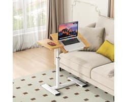 Side Table C-Shape 40x60x50 cm – Height Adjustable, 360° Rotatable Mobile Wood Laptop Desk, Bedside & Sofa Table, Multi-Functional Workstation – Abkantoor