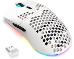 HXSJ T66 - Draadloze Gaming Muis – RGB Verlichting – Oplaadbaar – 3600 DPI – 6 Knoppen – 2.4GHz USB – Ergonomisch – Voor PC & Laptop – Wit