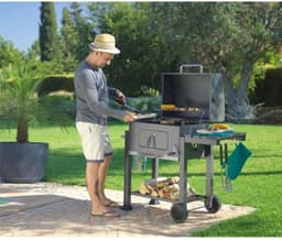 Norvia - Houtskool Barbecue - Houtskoolgrill - Met Deksel - Thermometer - Grilloppervlak 56 × 41,5 cm - Zijtafel - Aslade — thumbnail 4