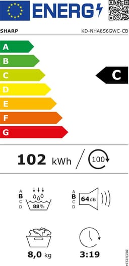 Sharp KDNA8S6WCBE - warmtepomp droger - energie label C - 15 programma's - LED trommelverlichting - links en rechts draaiend - wit — thumbnail 2