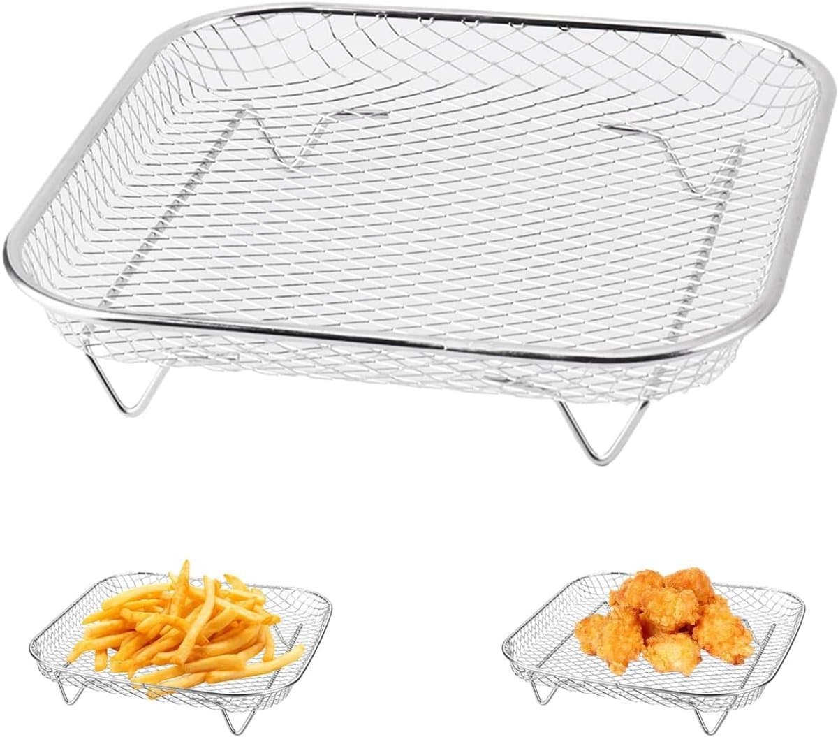 RVS airfryerrek - 20,4 cm koven voor heteluchtfriteuse - vierkant airfryer-rooster - stapelbaar rek voor heteluchtfriteuses met een inhoud van meer dan 5,5 l en accessoires — afbeelding 1