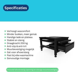 Wasmachine Verhoger - Met Lade - Comfortabel Werken - Inclusief Uittrekbaar Plateau - 65x60.5x42 cm - Zwart — thumbnail 5